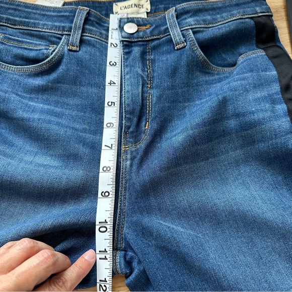 L’Agence - Margot Neptune Blue High-Rise Skinny Jeans with Black Tuxedo Stripe - Picture 6 of 11